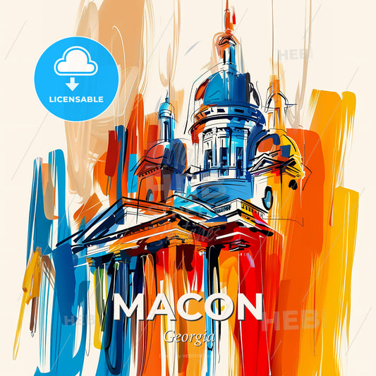 Vibrant Macon, Georgia - A Colorful Painting Of A Building - Square format print template