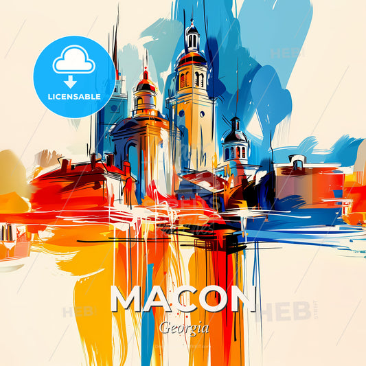 Vibrant Macon, Georgia - A Painting Of A City - Square format print template