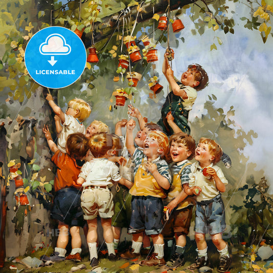 A Group Of Children Playing In A Tree
