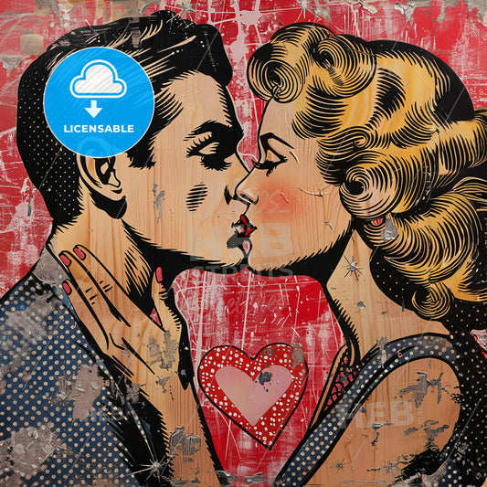 A Painting Of A Man And Woman Kissing