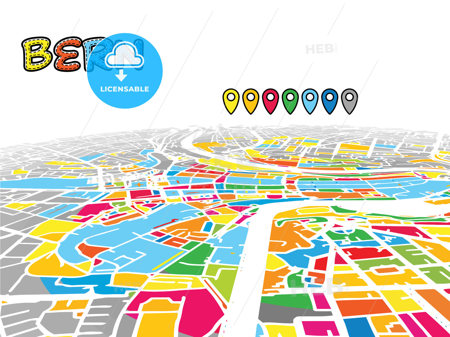 Bern, Switzerland, downtown map in perspective