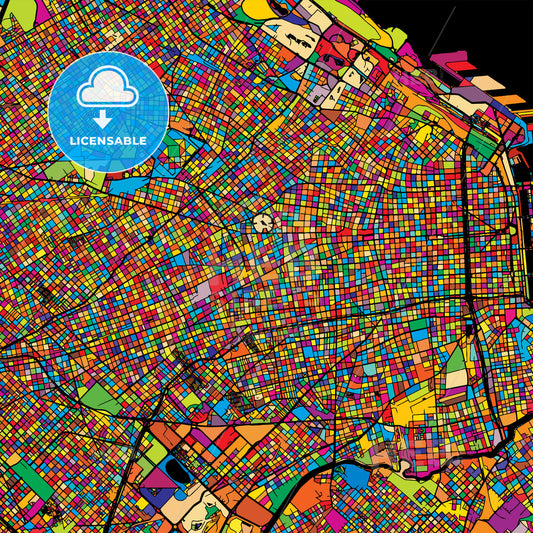 Buenos Aires Colorful Map on Black