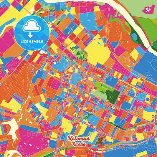 Kolomna, Russia Crazy Colorful Street Map Poster Template - HEBSTREITS Sketches