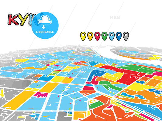 Kyiv, Ukraine, downtown map in perspective