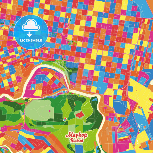 Maykop, Russia Crazy Colorful Street Map Poster Template - HEBSTREITS Sketches