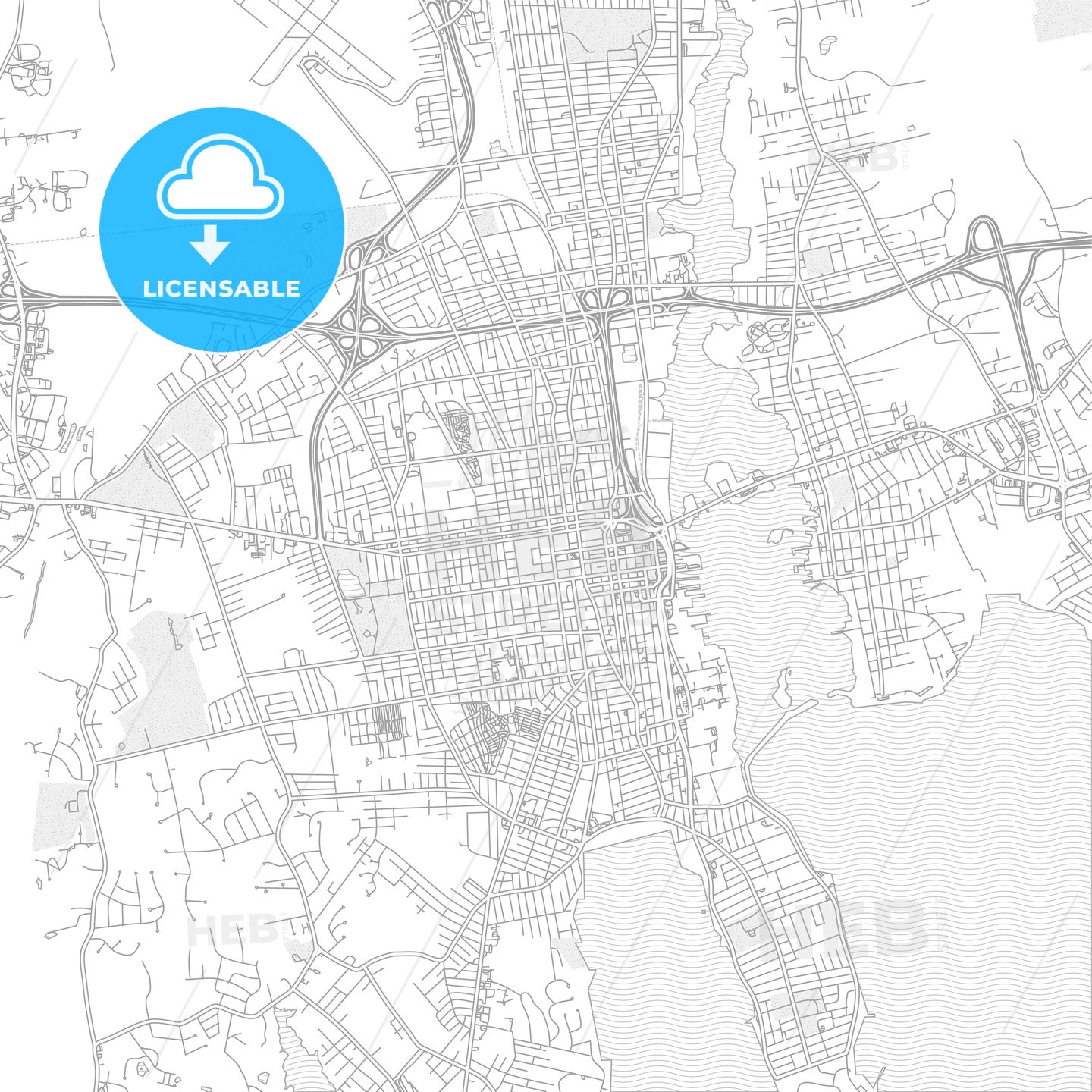 New Bedford, Massachusetts, USA, bright outlined vector map